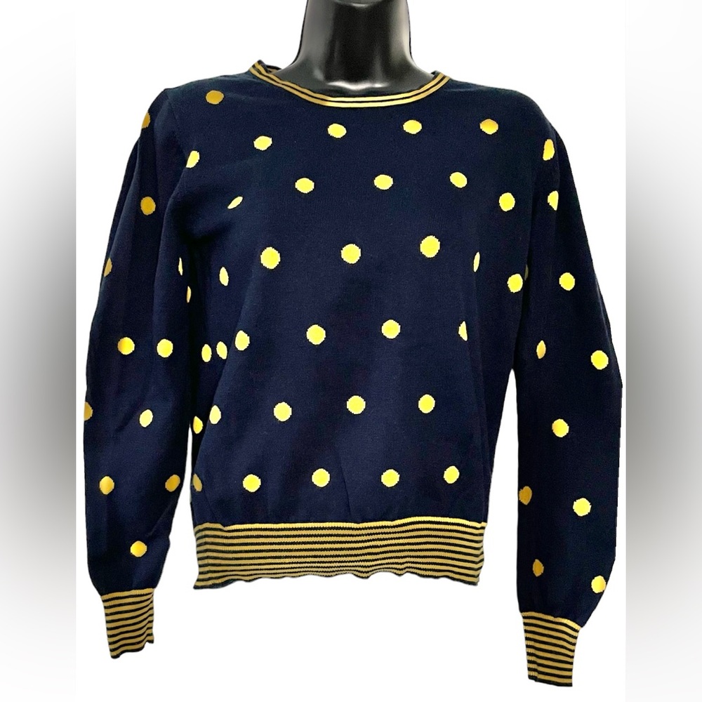 COPY - EVELYN & ARTHUR Navy blue & yellow polka dots sweater Size XS